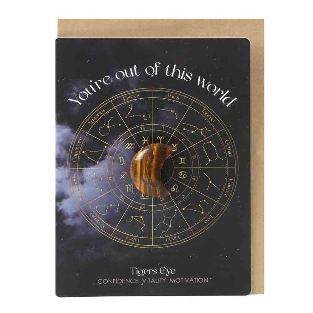 Something Different - Out Of This World Tiger's Eye Crystal Moon Carte de Voeux - Noir/Couleur or